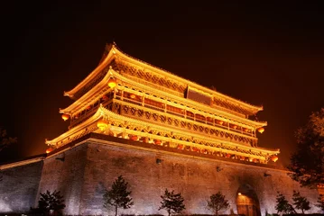 Gordijnen Drum tower in xi'an of china © cityanimal