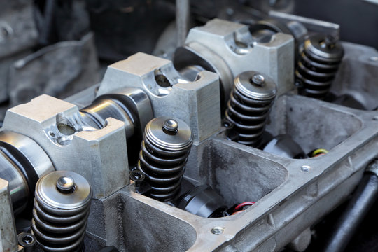 Car Engine Camshaft, Valves, Springs, Selective Focus