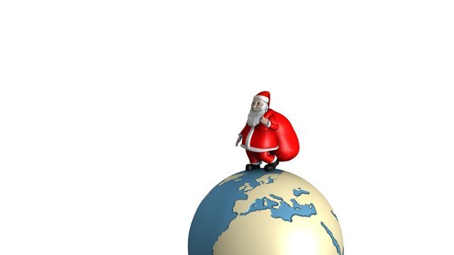 Animation of Santa Claus walking around earth