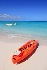 Fototapeta na wymiar Kayak in beach sand caribbean sea turquoise