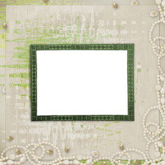 Grunge frame with beautiful necklace and beads