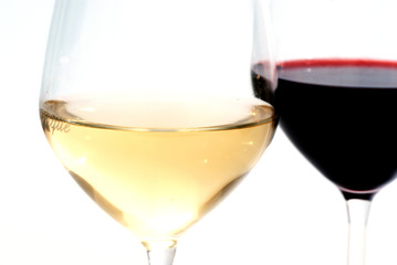 Calici con vino bianco e rosso