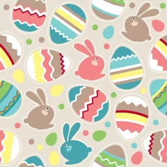 Foto op Plexiglas Seamless spring pattern with easter eggs and rabbits © Anna Tyukhmeneva