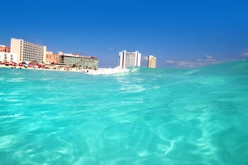 Cancun Caribbean sea view from up wave