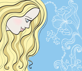 young girl on floral background