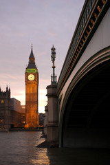Fototapeta na wymiar Big Ben with bridge in the evening, London, UK