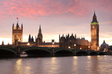 Naklejka na ściany i meble Big Ben w godzinach wieczornych, Londyn, Wielka Brytania