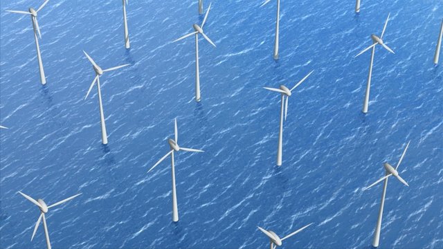 Windkraftr&auml;der im Wasser, Offshorepark zur Energieerzeugung
