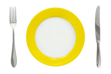 Plate, fork, and knife