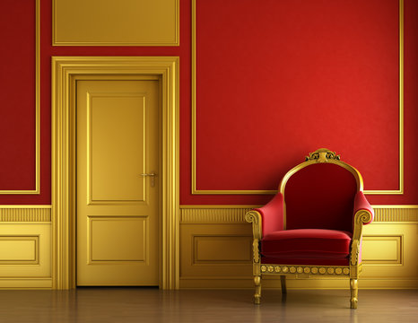 Stylish Golden And Red Interior Design