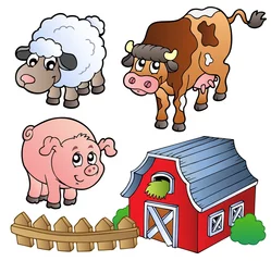 Stickers pour porte Ferme Collection de divers animaux de la ferme