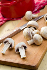 button mushroomson kitchen table