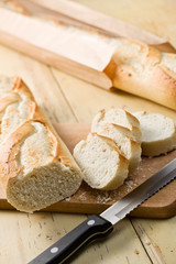 french baguette on wooden table
