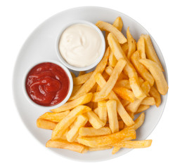 Red and white french fries chips
