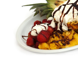 Strawberry, pineaople and whipped cream whit chocolate cream