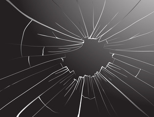 vector image of the broken window pane with tche hole in the middle made of the pieces of glass and the cracks.