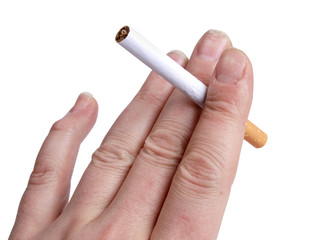One cigarette in his hand