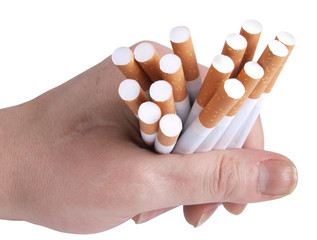 Lot of cigarettes in his hand