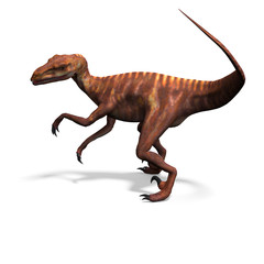 Dinosaur Deinonychus. 3D rendering with clipping path and
