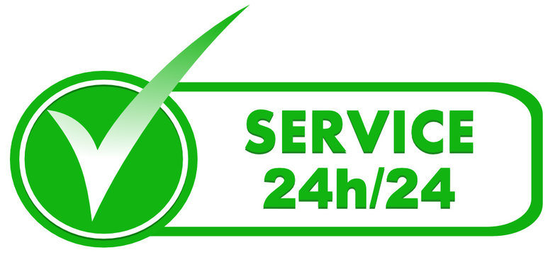 service 24 heures sur 24 sur symbole validé vert