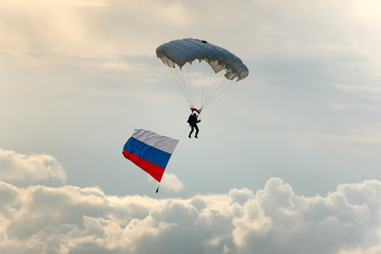 Skydiver with Russia flag.