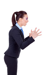 business woman screaming to a side
