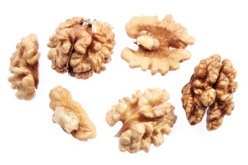 Walnut kernels isolated on a white background.