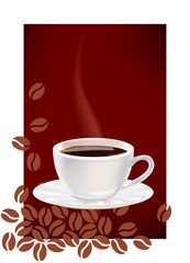 Cup of coffee and dark abstract background.