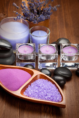 Hot stones and lavender minerals for aromatherapy