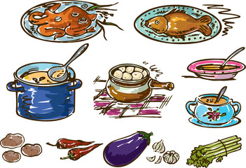 ilustration with colorful food