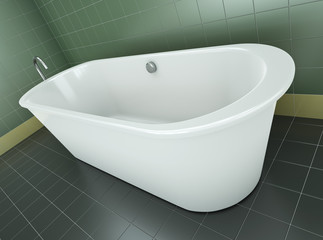 White bathtub in a bathroom