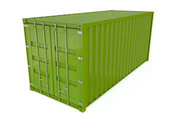 Green cargo container isolated against a white background