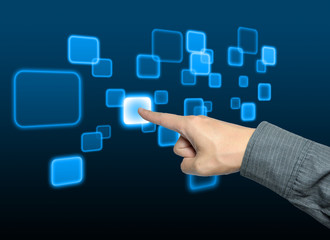 hand pushing a button on a touch screen interface