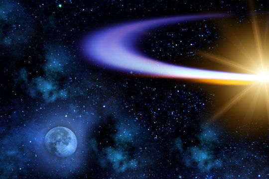 Comet   moon  flying   orbit