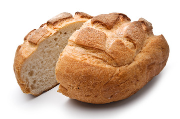Traditional homemade round bread isolated on a white background