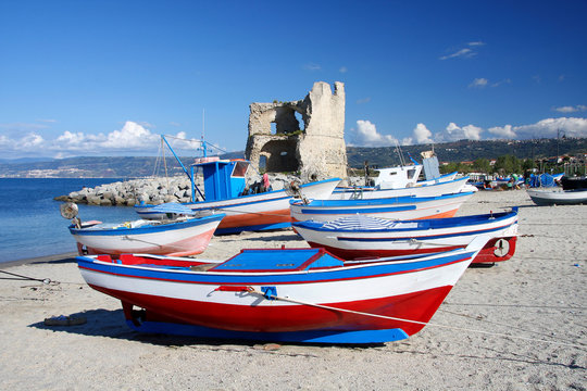 colorful boats in harbor, Briatico, Calabria, Italy
