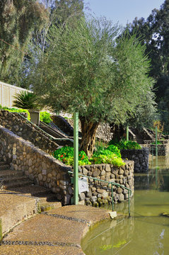 Baptismal site at Jordan river shore. Israel.