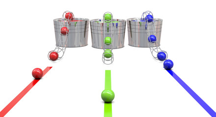 Buckets with RGB colors and balls