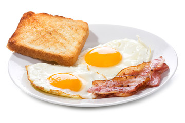 fried eggs with  bacon and toasts