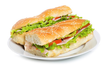 sandwiches with ham and vegetables