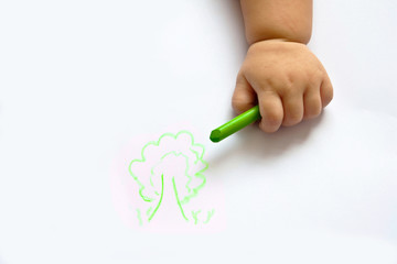 Drawing the tree on paper by baby