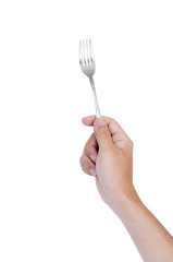 hand holding a fork