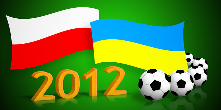 polish & ukrainian flags, soccer balls and 2012 number