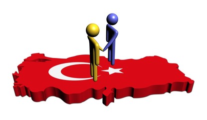people shaking hands on Turkey map flag illustration