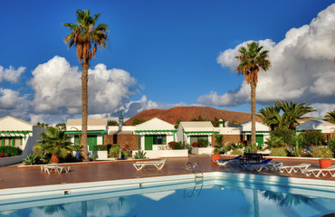 Fototapeta na wymiar Canary Island holiday complex with pool