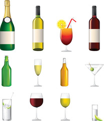 highly detailed icon collection of different alcoholic drinks