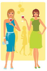 Two attractive women chatting at the party