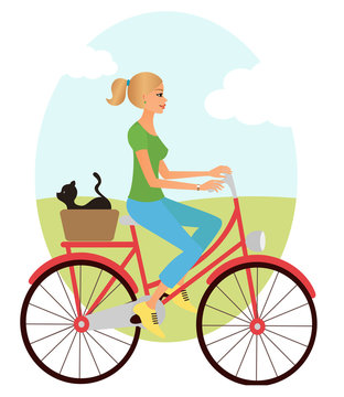 Girl on bike with a cat