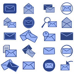 Set of blue e-mail icons