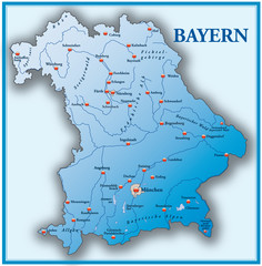 Bayern Übersicht blau mit Rahmen